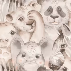 Rasch Jungle Animal Faces Kids Nursery Wallpaper - 252538 Neutral