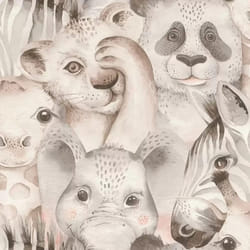 Rasch Jungle Animal Faces Kids Nursery Wallpaper - 252538 Neutral