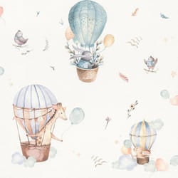 Rasch Kids Hot Air Ballon Animal Print Blue Wallpaper Textured