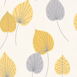 Rasch Vermont Leaf Orche Yellow Grey Glitter Textured Leaves Wallpaper 308259