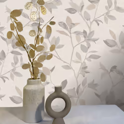 Rasch Silver Birch Tree Leaves Metallic Wallpaper - Natural Silver 311402
