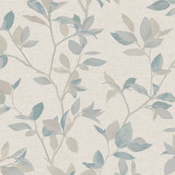 Rasch Silver Birch Tree Leaves Metallic Wallpaper - Natural Blue 311419