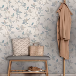 Rasch Silver Birch Tree Leaves Metallic Wallpaper - Natural Blue 311419