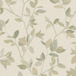 Rasch Silver Birch Tree Leaves Metallic Wallpaper - Natural Green 311433