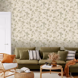 Rasch Silver Birch Tree Leaves Metallic Wallpaper - Natural Green 311433