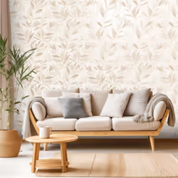 Fiji Leaves Motif Tropical Leaf Metallic Wallpaper - Natural Beige 311624