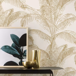 Pandore Palm Leaves Wallpaper White / Gold Rasch 406818