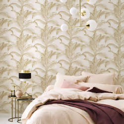 Pandore Palm Leaves Wallpaper White / Gold Rasch 406818