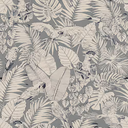 Rasch Madagascar Tropical Parrot Bird Palm Leaf Texture Grey Wallpaper 447835
