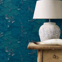 Rasch Botanical Trees Blue Green Wallpaper Textured  Vinyl