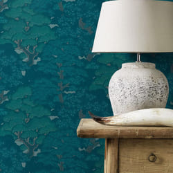 Rasch Botanical Trees Blue Green Wallpaper Textured  Vinyl