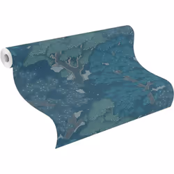 Rasch Botanical Trees Blue Green Wallpaper Textured  Vinyl