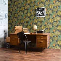 Rasch Jungle Trees Navy Green Wallpaper Textured Modern Vinyl