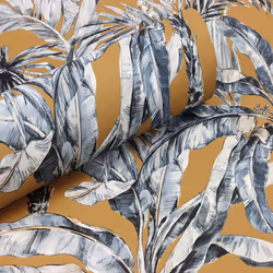 Rasch Tropical Banana Palm Leaves Wallpaper Jungle Vinyl Blue Brown