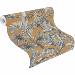 Rasch Tropical Banana Palm Leaves Wallpaper Jungle Vinyl Blue Brown