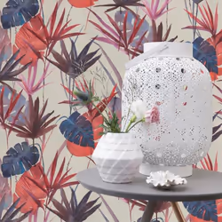 Barbara Home Jungle Leaves Wallpaper Red White Purple Paste The Wall Modern