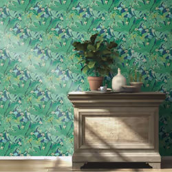 Rasch Lush Garden Green Navy Wallpaper Floral Leaves Paste The Wall Contemporary