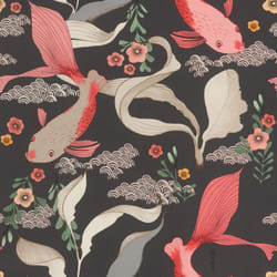 Rasch Amazing  Wallpaper with Koi Carp in Rose Plants in Green Black
