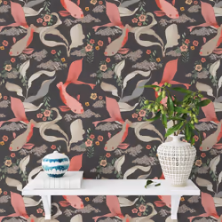 Rasch Amazing  Wallpaper with Koi Carp in Rose Plants in Green Black