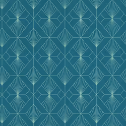 Modern Art Art Deco Geometric Fan Wallpaper Rasch - Teal/Silver