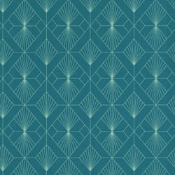 Modern Art Art Deco Geometric Fan Wallpaper Rasch - Teal/Silver