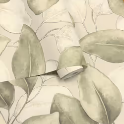 Opulenza Leaf Vinyl Wallpaper Rasch - Sage Green