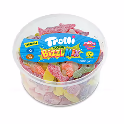 Open Food Trolli Bizzl Mix Dose - Trolli, Palm oil, B, e133, e14xx, e270, e330, e331, e333, 345 kcal, 53 g, 0.1 g