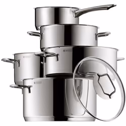 WMF Pot Set 5-Piece Astoria Pouring Rim Glass Lid Cromargan Stainless Steel Polished Suitable for Induction Hobs Dishwasher-S ...
