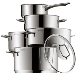 WMF Pot Set 5-Piece Astoria Pouring Rim Glass Lid Cromargan Stainless Steel Polished Suitable for Induction Hobs Dishwasher-Safe