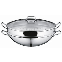 WMF Wok-set 2-pieces Macao uncoated  36cm Party pouring rim stainless steel handle Cromargan stainless steel suitable for induction dishwasher-safe