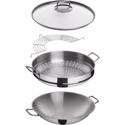 WMF Wok-set 2-pieces Macao uncoated  36cm Party pouring rim stainless steel handle Cromargan stainless steel suitable for induction dishwasher-safe