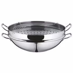 WMF Wok-set 2-pieces Macao uncoated  36cm Party pouring rim stainless steel handle Cromargan stainless steel suitable for induction dishwasher-safe