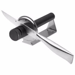 Knife Sharpener Gourmet Ceramic Discs 2 Settings Initial Sharpening and Resharpening Safe Handling, Silver, 21.5 x 10 x 8.19 cm