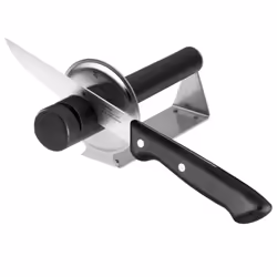 Knife Sharpener Gourmet Ceramic Discs 2 Settings Initial Sharpening and Resharpening Safe Handling, Silver, 21.5 x 10 x 8.19 cm