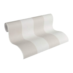 AS crAation Scandinavian Blossom 948342 Non-Woven Wallpaper with Block Stripes Pebble greyPearl White