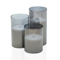 Pauleen Classy Smokey Candle wax candle 3-piece set battery grey/white glass/wax