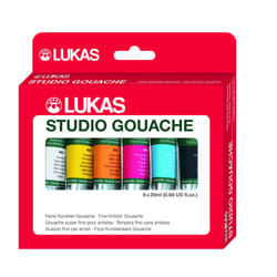 Lukas Studio Artist Gouache Paint Set - Professional Introductory Kit of 6 High Pigment Matte Finish Opaque Watercolors in 20 ml Tubes