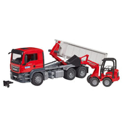 Bruder 03767 Man TGS Truck with Roll Off Container and Schffer Compact Loader 2630