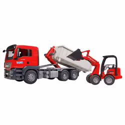 Bruder 03767 Man TGS Truck with Roll Off Container and Schffer Compact Loader 2630