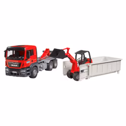 Bruder 03767 Man TGS Truck with Roll Off Container and Schffer Compact Loader 2630