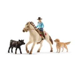 Schleich Western Playset - Cowgirl Figurine with Horse  Cow  Dog and Rodeo Accessories  Realistic Farm Animal Toys  6-Piece Set for Kids