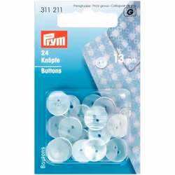 Prym Boil Resistant Overall Buttons  Clear - per pack of 24