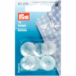 Prym Boil Resistant Overall Buttons Clear - per pack of 15