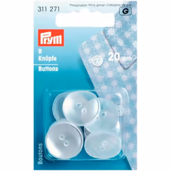 Prym Boil Resistant Overall Buttons  Clear - per pack of 9