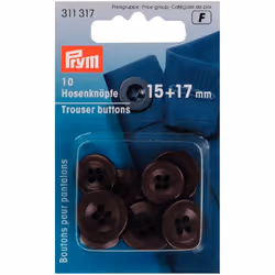 Prym Round Trouser Buttons  Dark Brown - per pack of 10