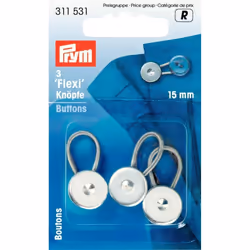 PRYM_311531-1 Flexi Buttons with Loop 15 mm Silver