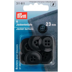 Prym Round Jacket Buttons  Black - per pack of 6
