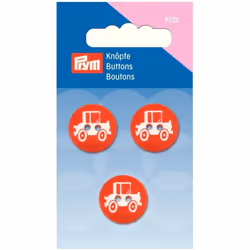 Prym Car Round Buttons  Red - per pack of 3