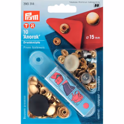 Prym 15 mm Anorak Non-Sew Fasteners, Pack of 10, Gold