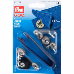 PRYM 622239 Jeans buttons Size 17mm design open top; design STAR antique brass/matt white, 6 pieces